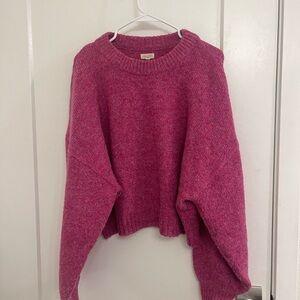 Pilcro Anthropologie Wool Blend Luxury Classic Fuchsia Crewneck Sweater